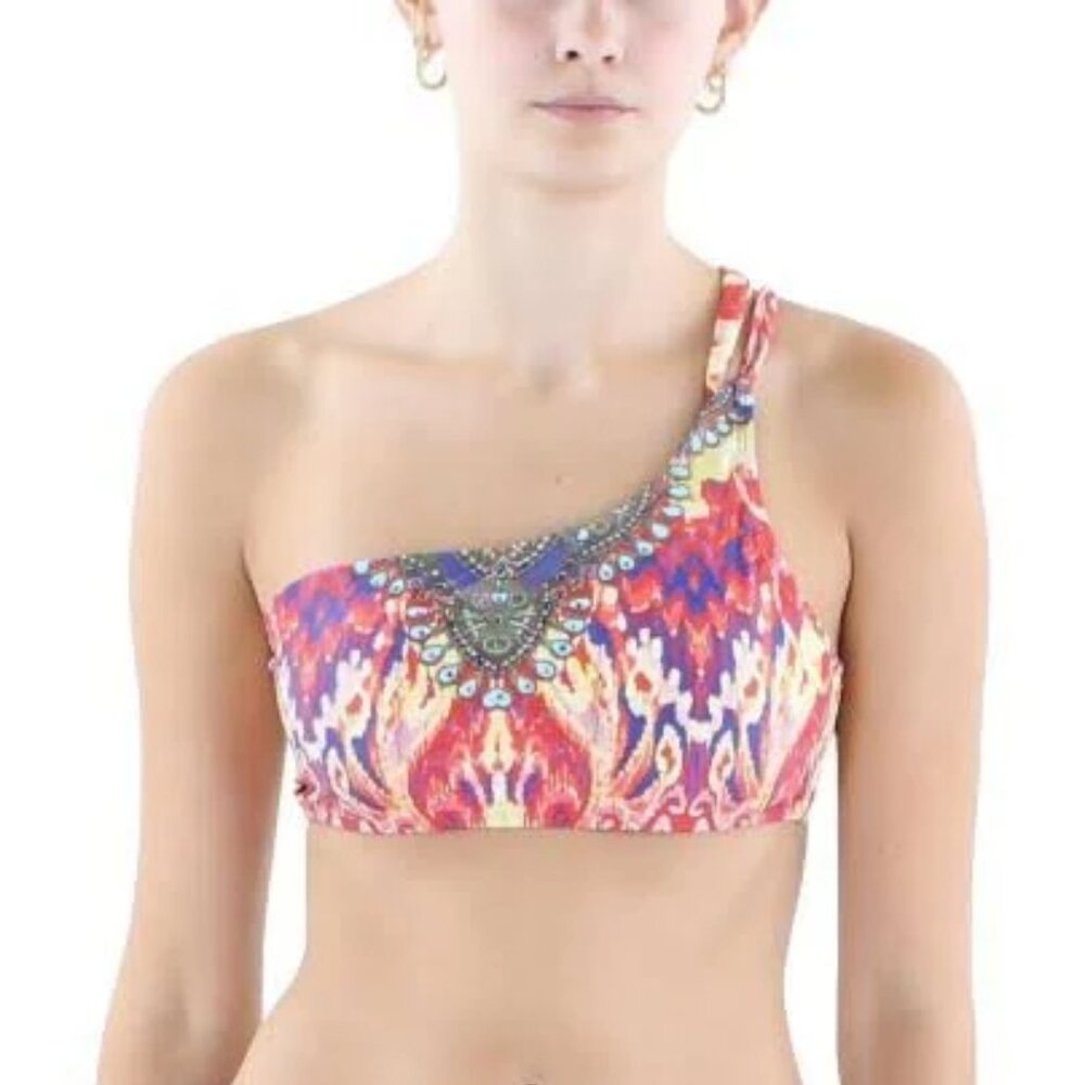 True Colours by La Moda Embellished One-Shoulder Bikini Top Red XL